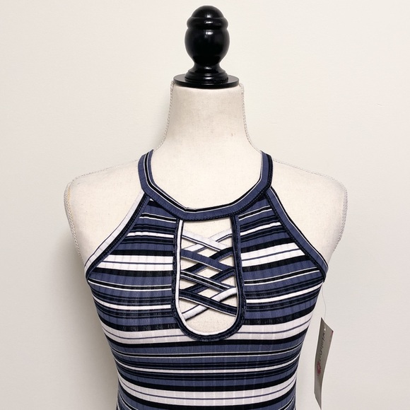 Wishful Park Ribbed Stripe Key Hole Sleeveless Tank NWT Juniors Small Racerback - Picture 2 of 7